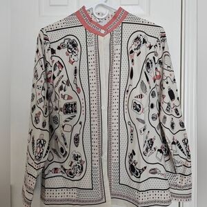 Patterned Button-Up Blouse